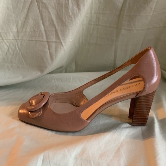 Franco Sarto Shoes - Franco Sarto Size 11 Pumps Button Heel 3.5”‎ Tiana Leather Square Slip On Tan